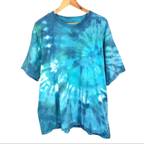 Vintage Upcycle Feeling Blue Tie Dye Short Sleeve Crewneck Unisex Shirt XL Blue - Picture 2 of 7